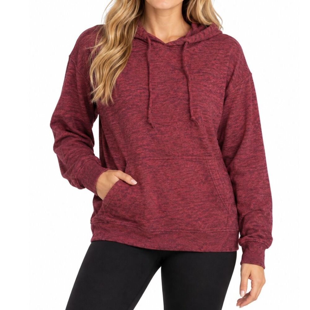 Lildy Women’s Burgundy Heather Knit Pullover Hoodie | Size L–XL